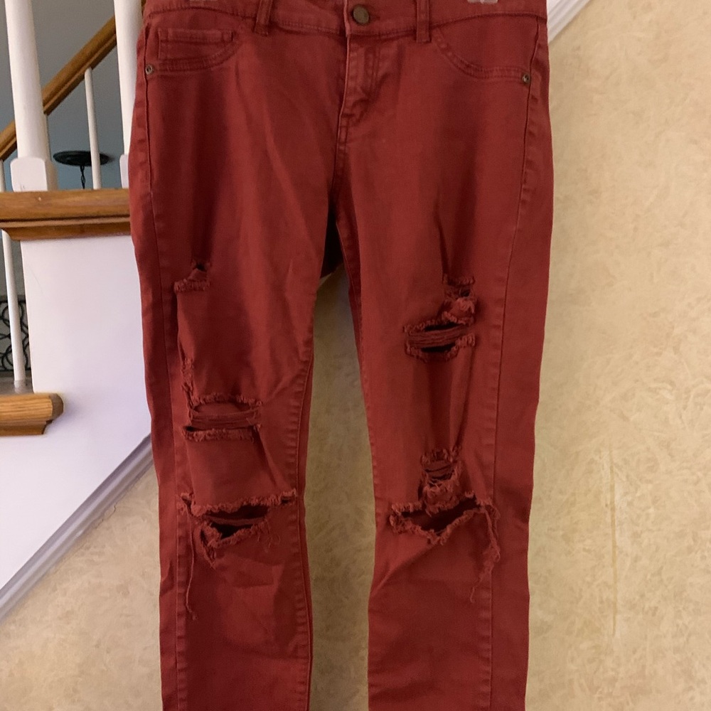 Maroon Ripped Skinny Jeans